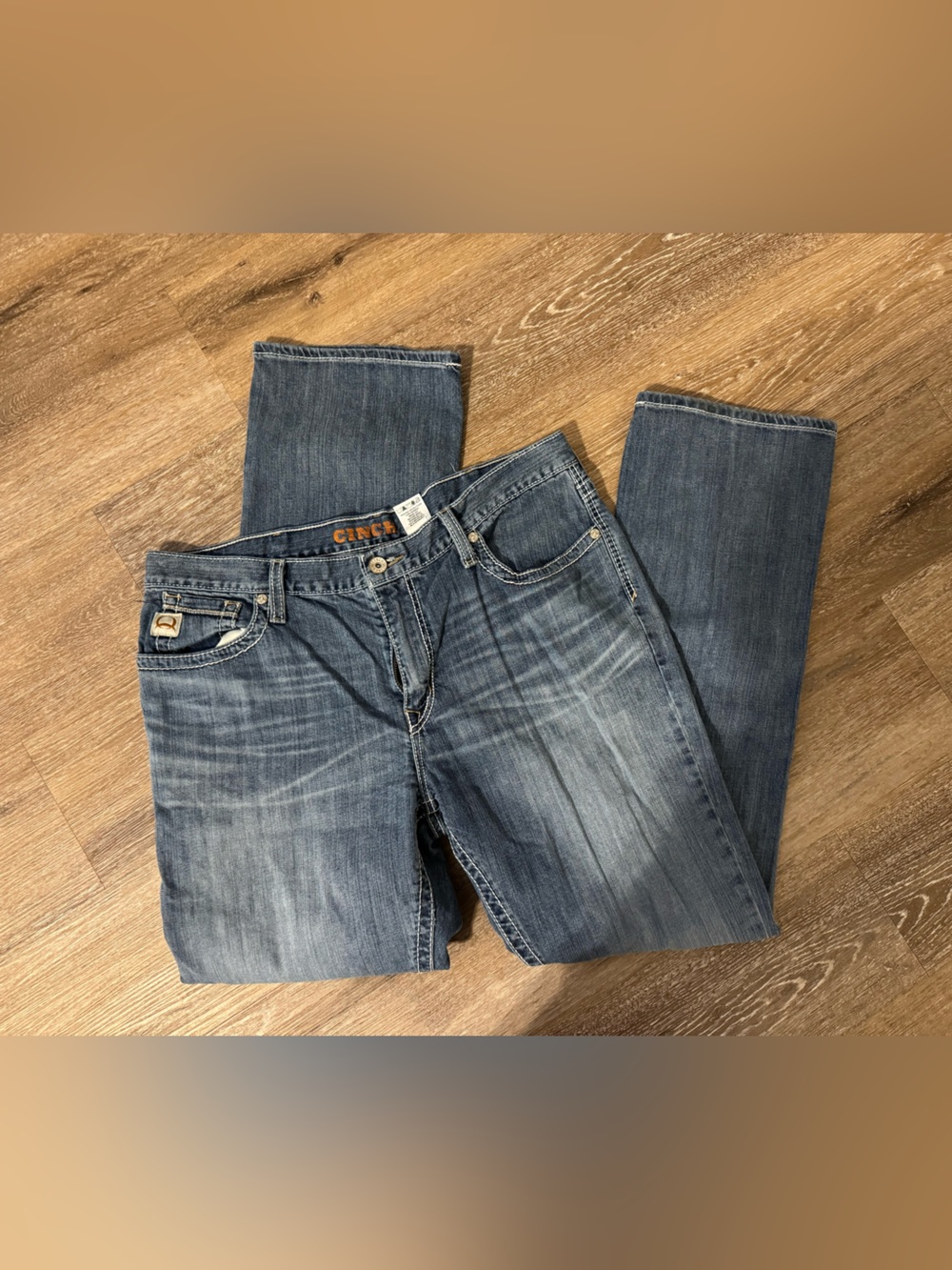 Cinch Blue Denim Jeans with Orange Logo